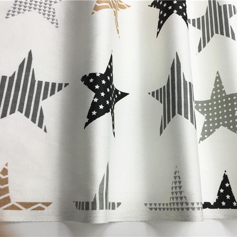 100% cotton twill textile black gray stars black white polka dot 0.8cm fabrics for DIY bedding handwork quilting patchwork craft: big stars / 100X160CM
