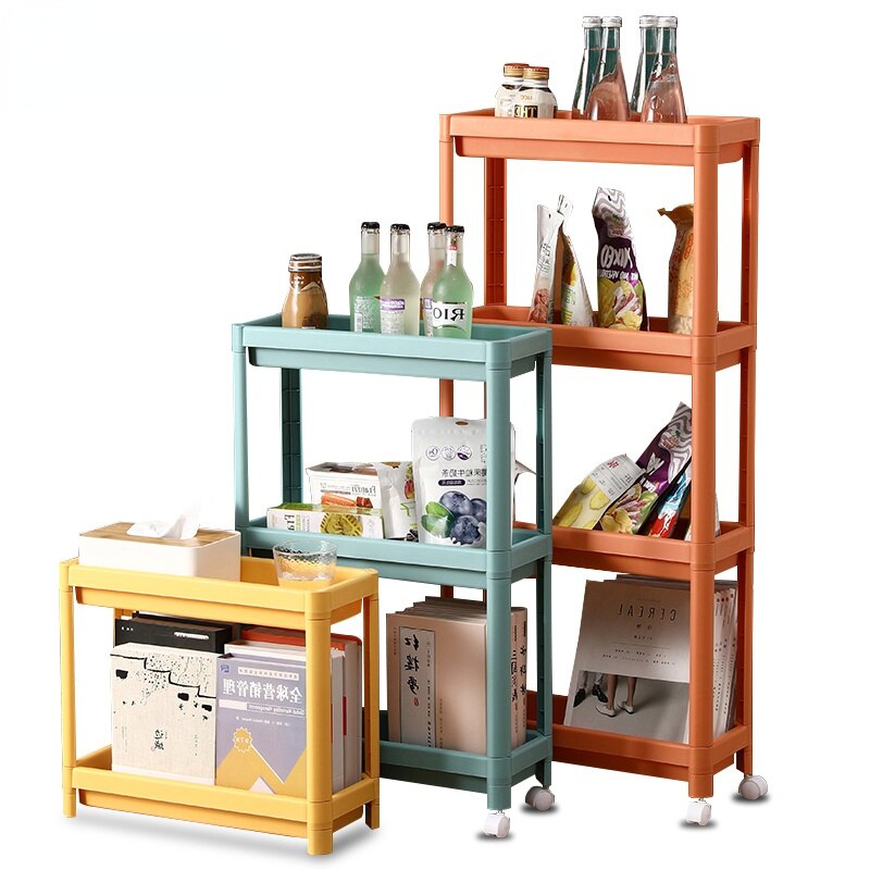 2/3/4 Tier Storage Shelf Plastic Subdries Rack Interspace Storage Racks Refrigerator Space Rack with Roller for Kitchen Bathroom