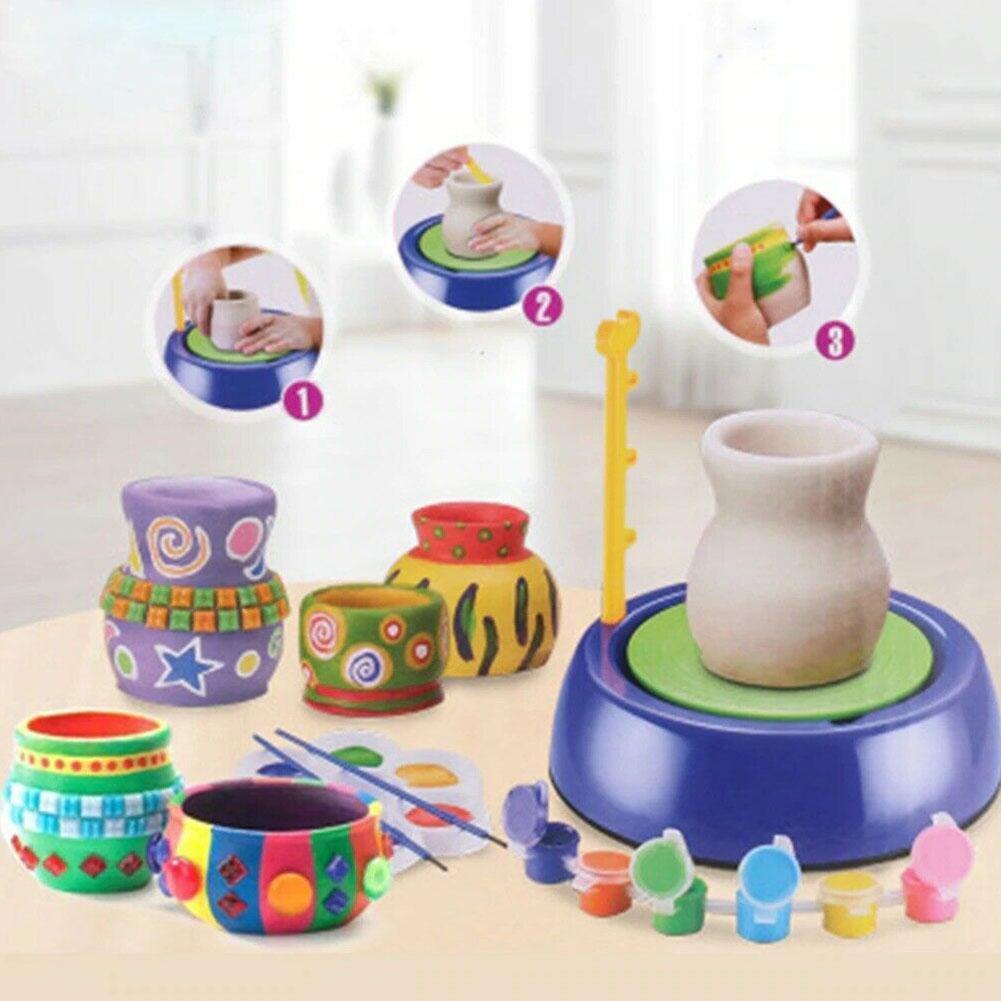 Children's Pottery Machine Student Soft Clay Making Billet Toy Set Electric Ready-to-Paint Ceramics Pottery Paint DIY Wheel J9P0