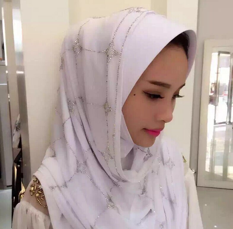 Muslim Scarf Middle East Austria drill Sets of head Female summer Scarf Hui Ethnic style Hijab #8139R0: White