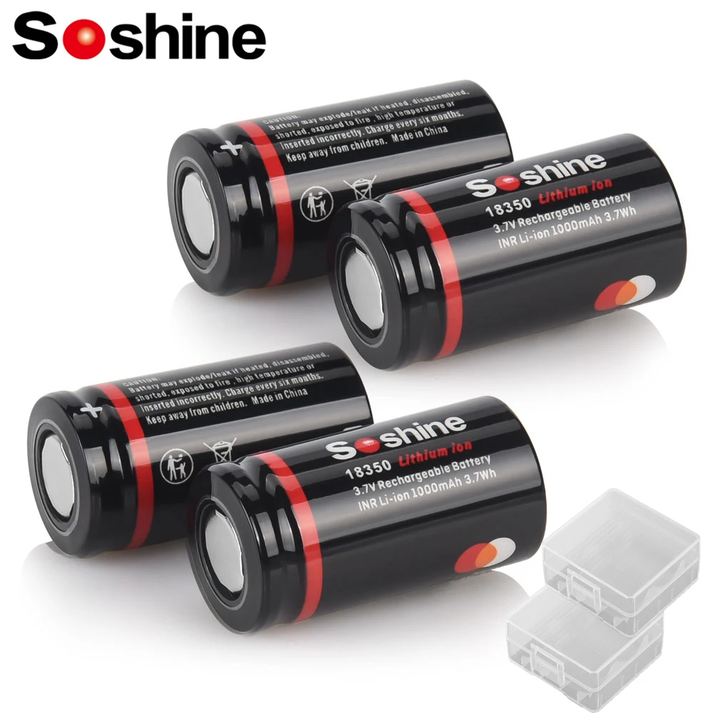 Soshine Li-Ion 18350 Akku 3,7 V 1000 mAh wiederaufladbarer Lithium-Akku 1000 mAh Akkus für Kamera-LED-Taschenlampen Türklingeln
