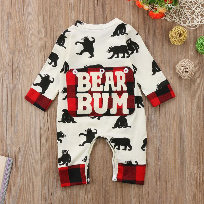 Pasgeboren Novelty Baby Jongen Meisje Kleding Beer Kerst Jumpsuit Plaid Romper Xmas Leuke Speelpakje Outfits 0-24M: 24M