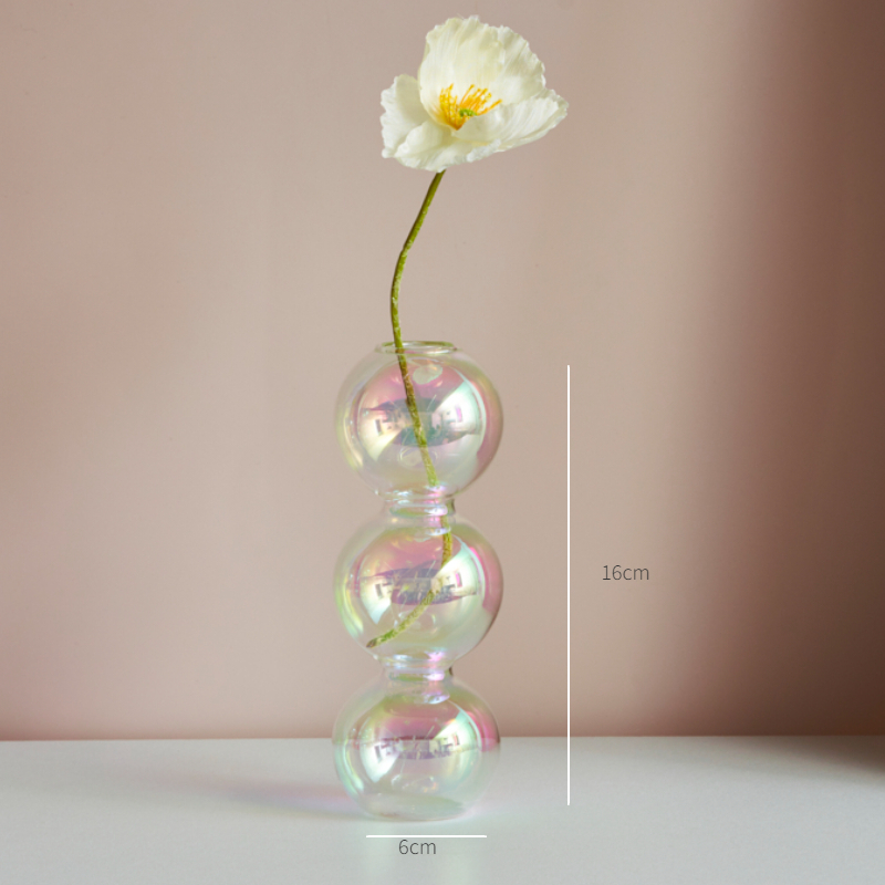 Portavelas iridiscentes, florero nórdico de arcoíris, decoración del hogar, decoración de mesa nórdica, soporte de palo de vela de vidrio para habitación