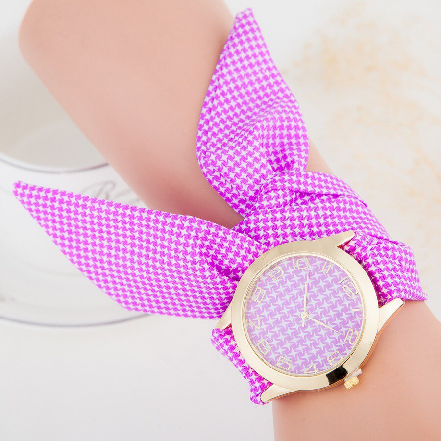 Reloj de pulsera de tela para mujer, , relojes de vestir dorados a la , de tela de , relojes para chicas dulces: purple