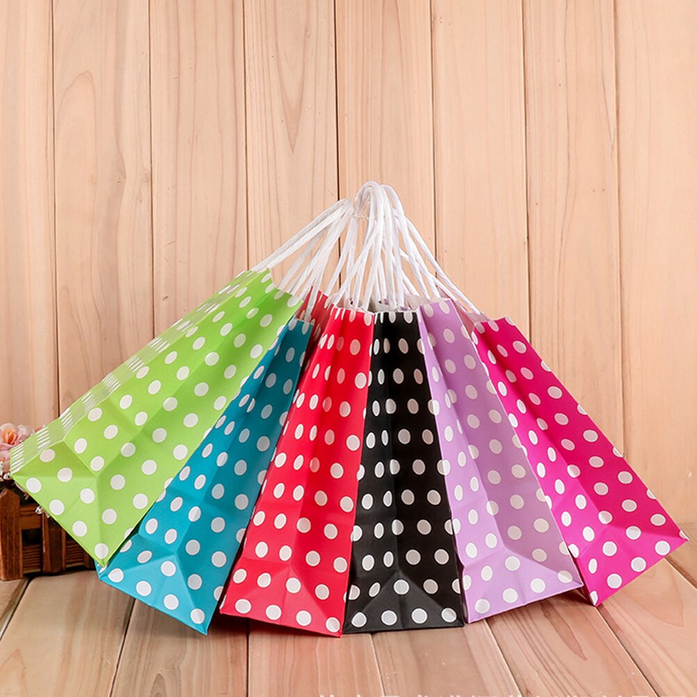 20 stuks 15 x 8 x 21cm stippen kraft papieren zakken verpakking boodschappentas opbergzak met handvatten