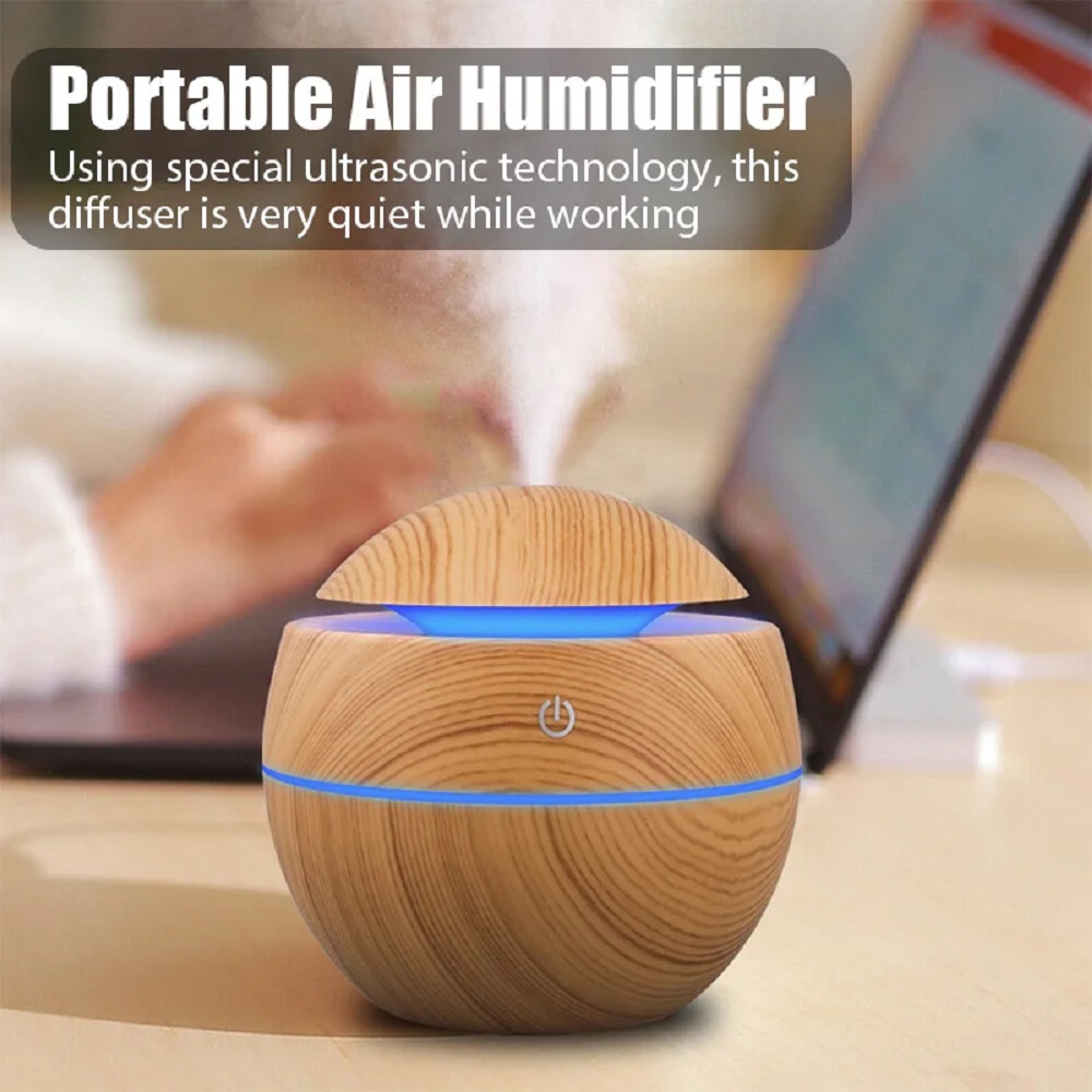 Pulverizador de niebla fría ultrasónico USB de 130ML, fragancia de aceite esencial, Mini humidificador de aire de grano de madera para el hogar, purificador difusor de Aroma de aire