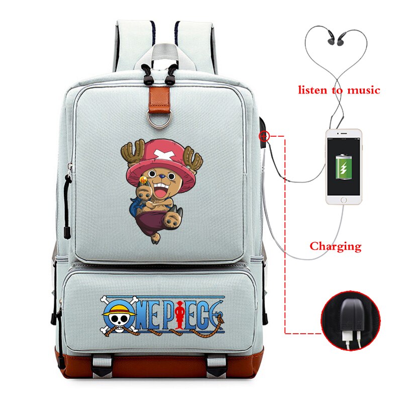 Mochila japonesa con estilo Anime de una pieza para estudiantes, morral de viaje de gran capacidad, bolsa de ordenador con carga Usb