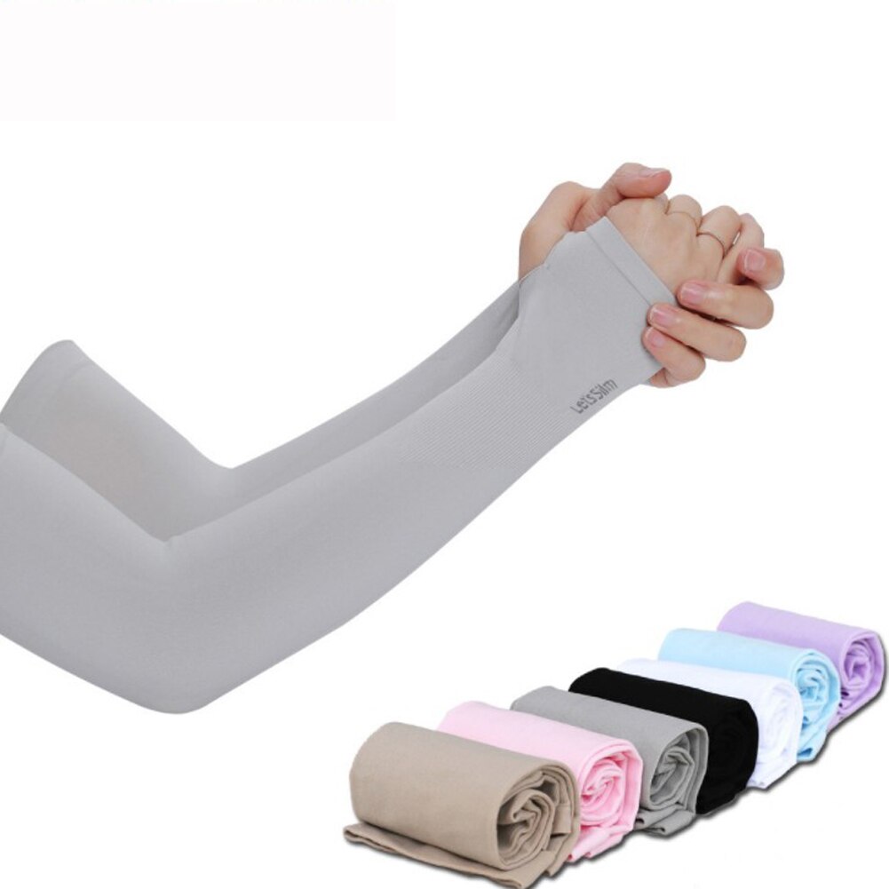 Mangas de brazo de seda helada, Protector solar, guantes largos, protección de mano UV, para exteriores brazo, calentador de medio dedo, 2 uds.