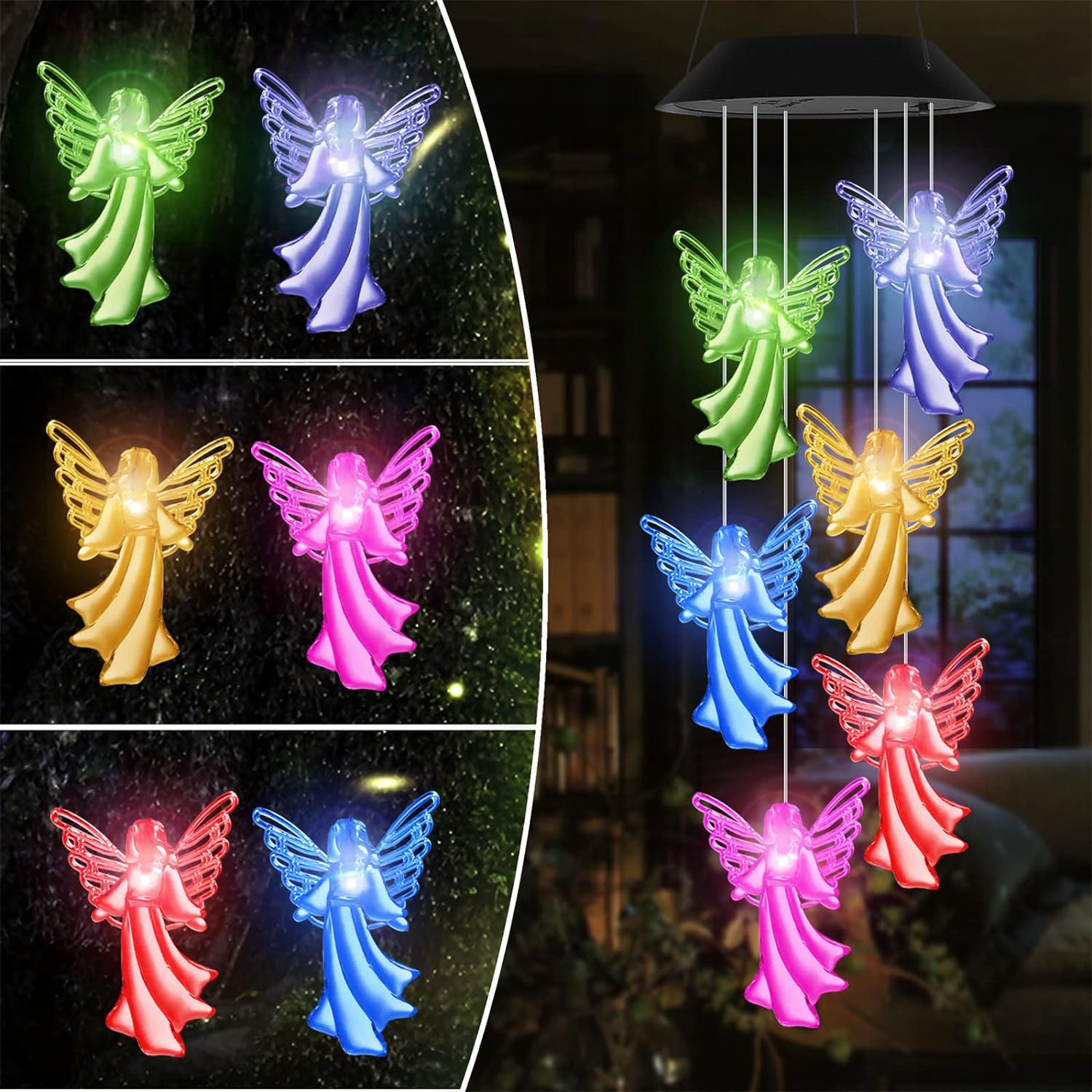 Luz solar dos sinos de vento do beija-flor, decoração exterior, decorações do quintal, sinos de vento memorial, luzes das decorações do dia das bruxas ao ar livre: Cáqui escuro