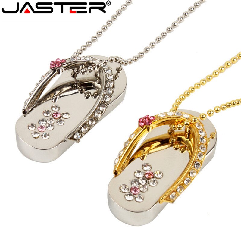 JASTER crystal shoe Usb Flash Drive joyería metal cadena diamante zapatilla usb 2,0 pendrive 4gb 8gb 16gb 32gb 64GB