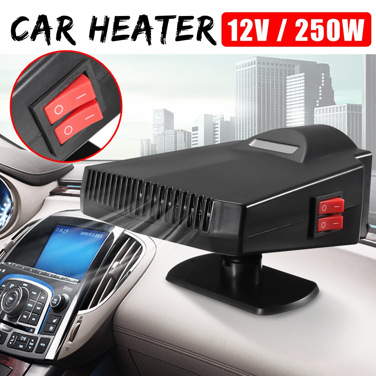 2in1 Car Heater 200W 12V Portable Ceramic Heating Cooling Fan Car Heater Demister Defroster for Car Automobiles Supplies
