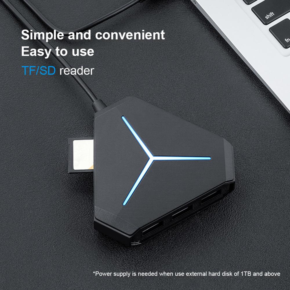 Multi Purpose USB Hub 6-Port USB2.0/3.0 Splitter SD/TF Card Reader AUX Jack Hub for PC and More