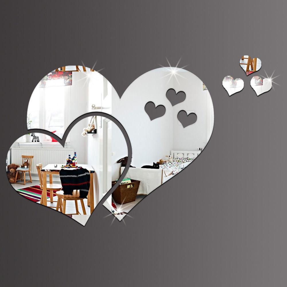 Muursticker met 3d spiegels, liefdesharten, waterdicht, doe-het-zelf, muurschildering, decoratie, verwijderbare muursticker