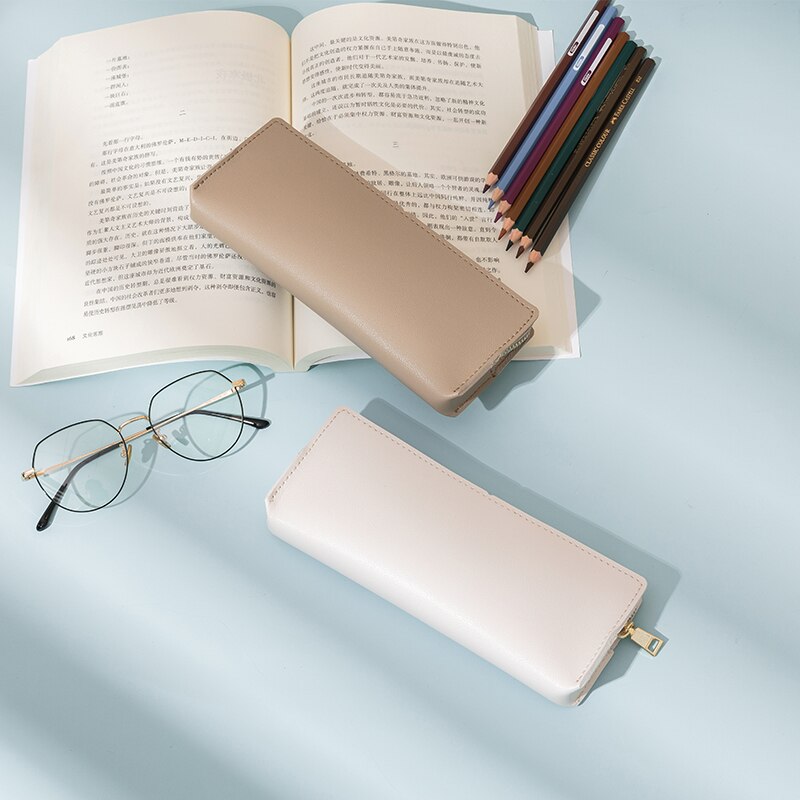 Leren driehoekige etui voor mannelijke en vrouwelijke studenten, grote capaciteit, eenvoudige textuur, goede, duurzame etui