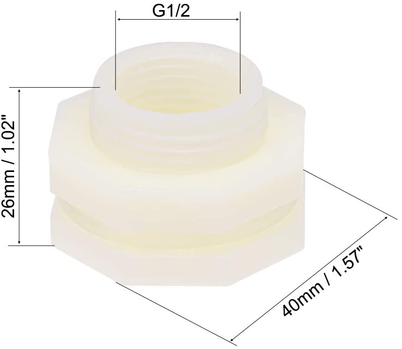 ABS Bulkhead Tank FittingS Adapter for Rain Bucket Aquariums Water Tanks Ponds G1/2 Female 6Pcs 20MM