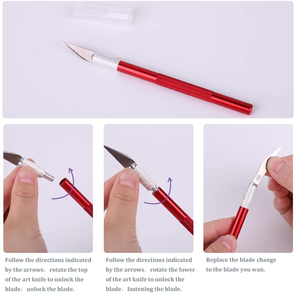 MIUSIE Hobby Knife Kit, Precision Craft Knife Set, 4 Pcs Sharp Carving Knives with 70 Pcs Bottled Blade, Stainless Steel Ruler