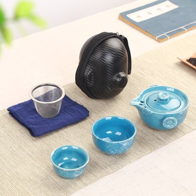 Service à thé de voyage | Four japonais, changement rapide de tasse, une théière, deux tasses, étui de transport en plein air, théière kungfu en céramique: 6