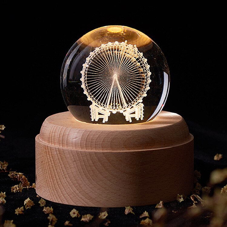 Music Box Crystal Ball Snow Globe Glass Lights Universe Moon Galaxy Earth Globe Crafts Home Desktop Decor for Valentine's Day: Ferris wheel Globe