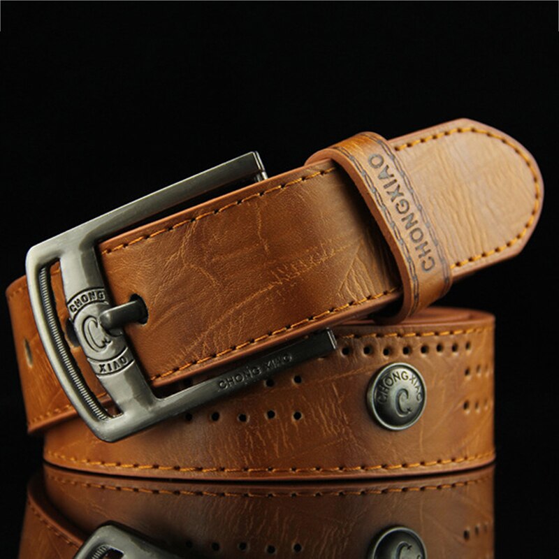 Homens casual cinto de cintura rebite oco estilo punk largo couro do plutônio cinto para nova moda cinta masculina de alta qualidade jeans cinto masculino: light tan