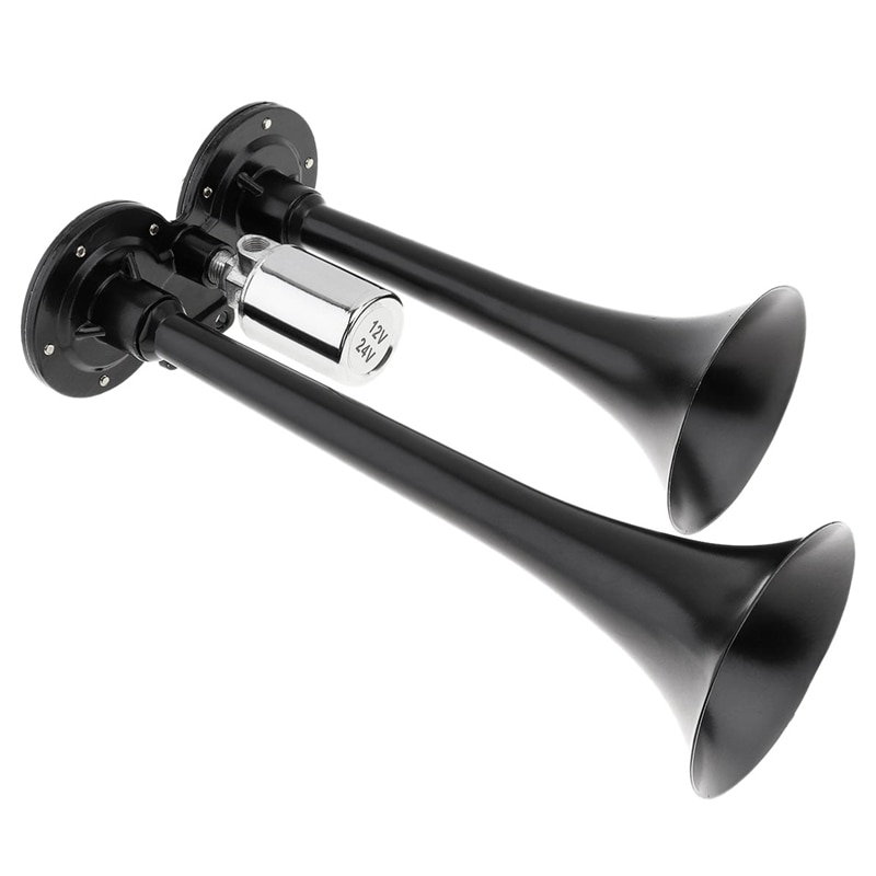 12v/24v 178db universal super højt sort dobbelt trompet lufthorn til biler lastbiler både