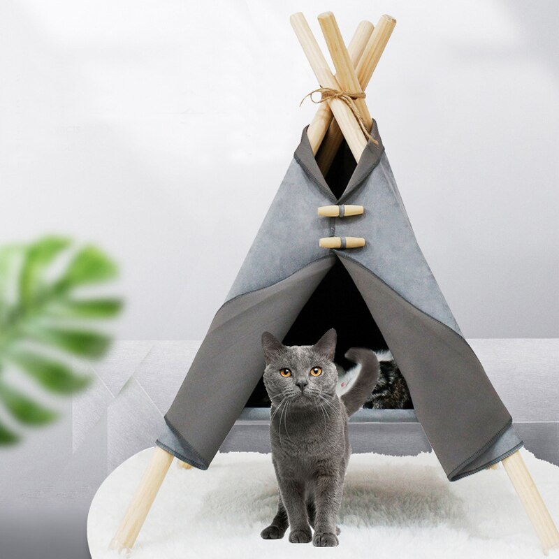 Casa tipi portátil para mascotas, tienda de campaña con cojín grueso y pizarra para interiores, casas modernas para cachorros y gatitos