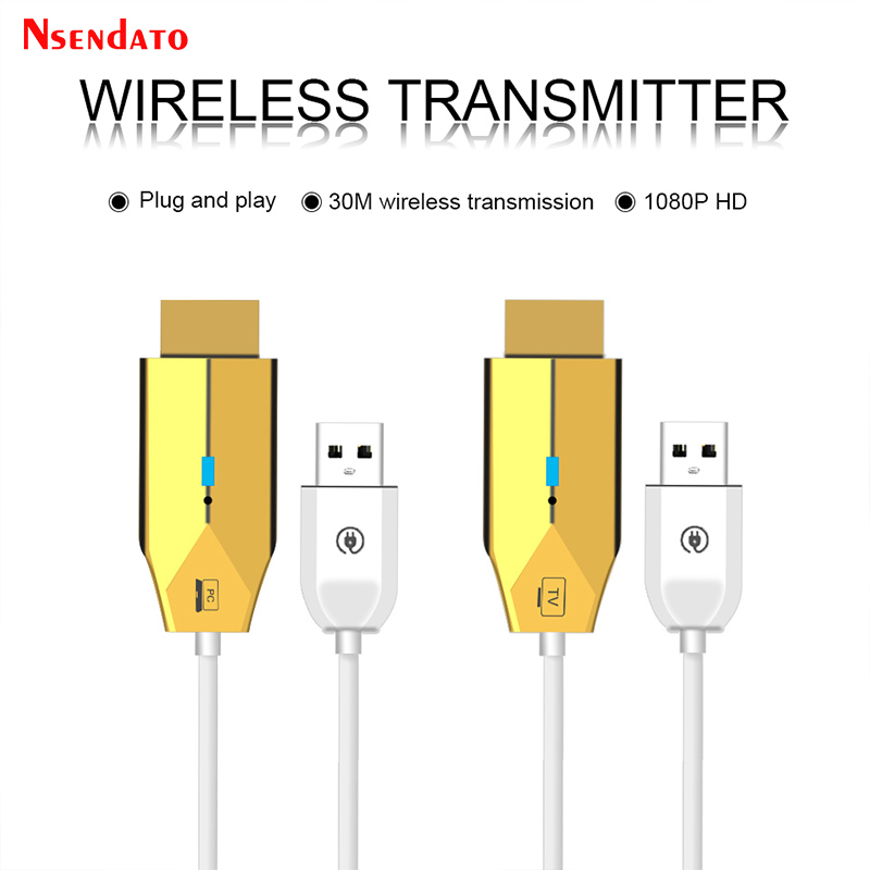 5.8G 1080P 30M HDMI Wireless Video Audio Transmitter Receiver Extender HDMI Display TV Adapter Dongle For Camera Phone PC to TV: Beige / EU Plug