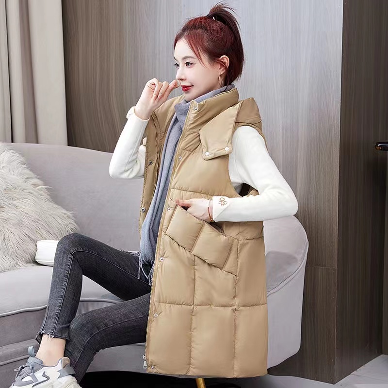 Detachable Hooded Cotton Vest For Women Autumn Winter Jacket Korean Mid Length Vest Sleeveless Jacket Female Waistcoat Tank Tops