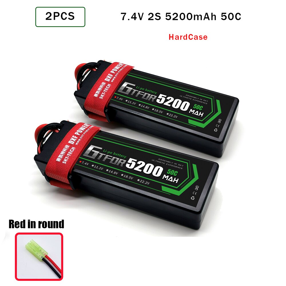 GTFDR 5200mAh Lipo Battery 7.4V 50C 2S LiPo RC Battery Deans XT60 EC5 for RC Evader BX Car Truck Truggy Buggy Helicopt: 2PCS5200HARDRED