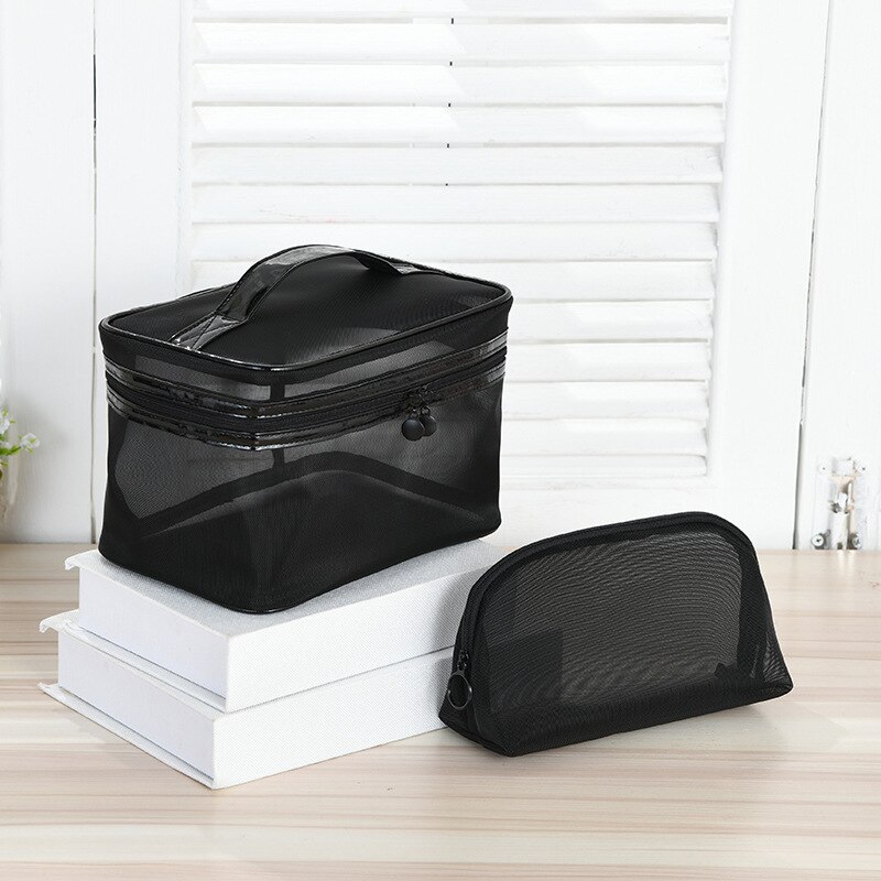 Große Kapazität Frauen Gittergewebe Kosmetik Tasche Schwarz transparent Reise Reißverschluss machen-hoch Tasche Kultur Werkzeug Organizer Lagerung Taschen