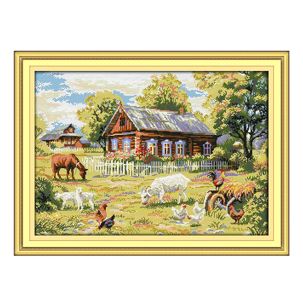 Village Farm Goat Stamped Cross Stitch Kit DIY Handmade Needlework for Beginners Kids Adults