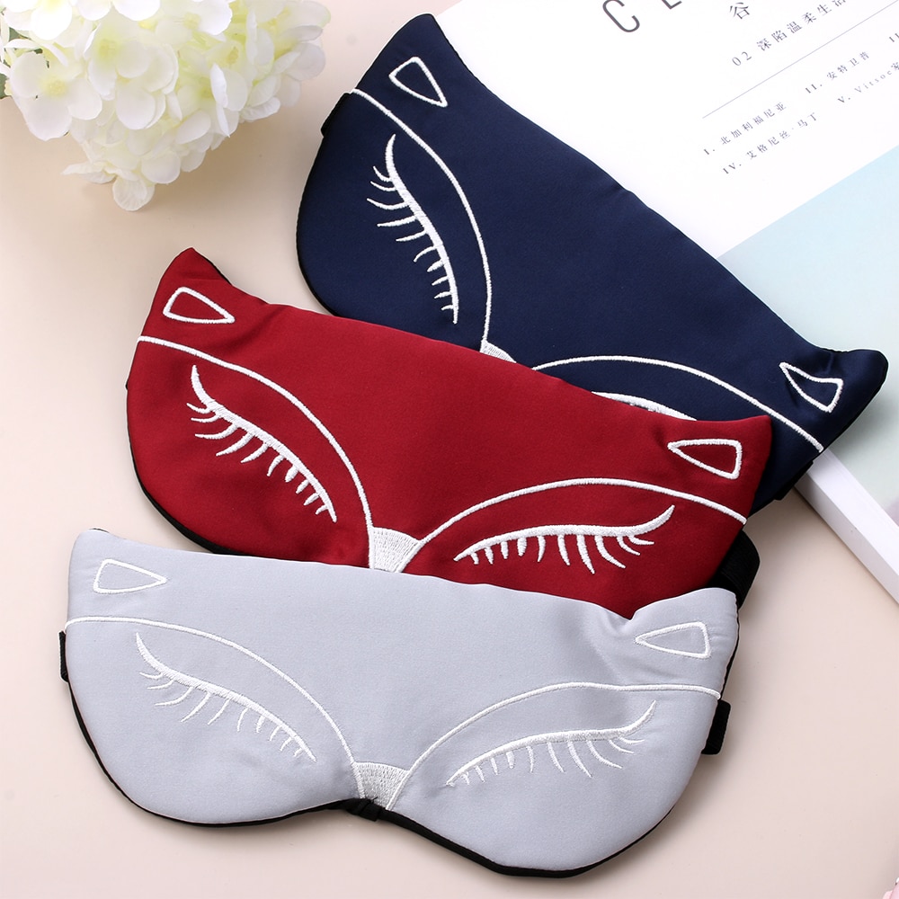 1PC Cartoon Silk Eyepatch Sleeping Mask Embroidery Eyepatch Adjustable Sleeping Aid Blindfold Travel Sleep Eye Mask