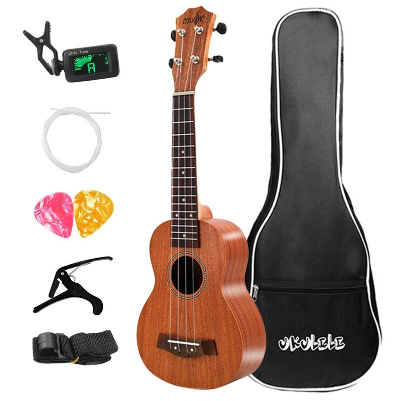 21 inch ukelele sopraan sapele uke 15 frets 21 inch hawaii mini gitaar complete sets ukelele gitaar voor beginners kinderen: Default Title