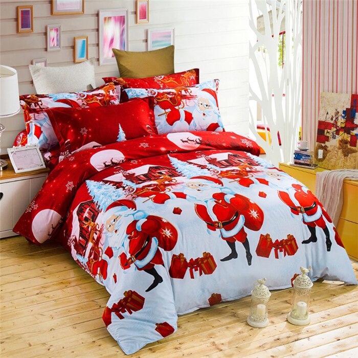 Jddton god jul sengetøjssæt klassisk julemanden 2/3/4 stk sæt rød sengetøj dynetæppe og pudebetræk  be125: 200 x 230cm(4 stk)