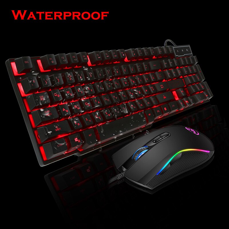 PC Gaming Keyboard Mouse Headset Combo Gamer Kit Mac Mini Mechanical Noiseless Luminous LED Backlit RGB Russian Spanish Keyboard