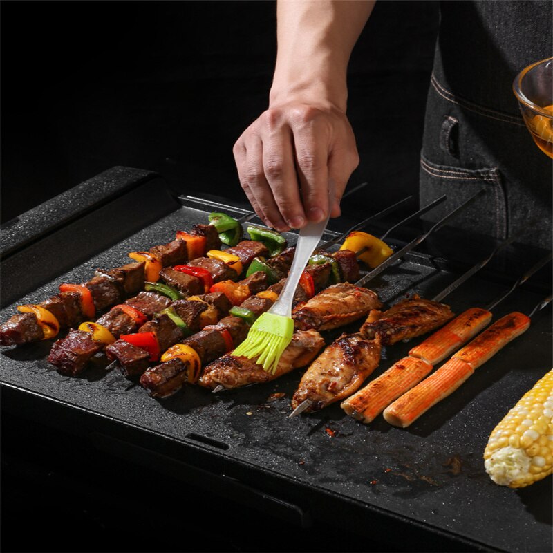 10pcs Skewers for Barbecue Reusable Grill Stainless Steel Skewers Shish Kebab BBQ Camping Flat Forks Gadgets Kitchen Accessories