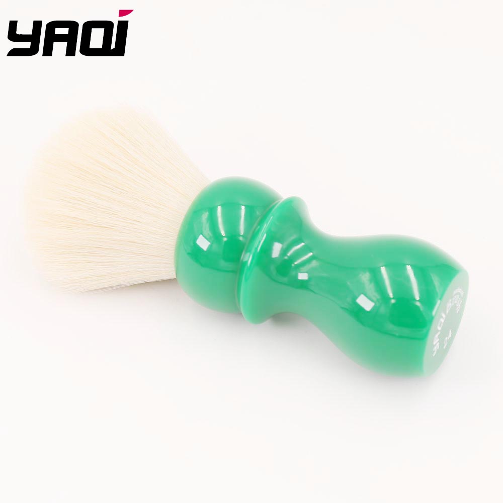 Yaqi-brocha de afeitar con nudo de Cachemira húmeda, mango de resina verde diente de león de 24mm