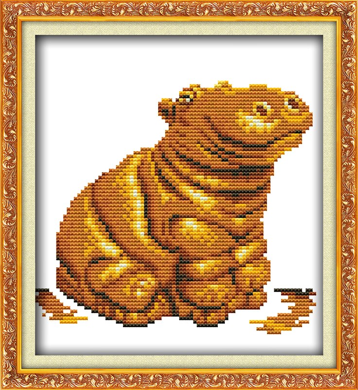 Gouden beeldje nijlpaard schildpad paard olifant kruissteek kit 11ct stuks print canvas borduurwerk diy handgemaakt naaldwerk plus