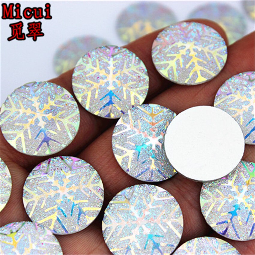 12/14/16/18/20/25 Mm Snowflake Glitter Ab Kleur Ronde Plaksteen Applique hars Edelstenen Niet Hotfix Voor Decoratie Diy MC328