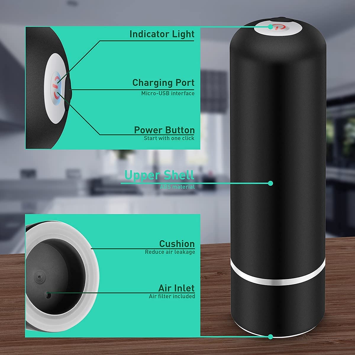 Mini machine à emballer sous-vide automatique sans fil, pour la conservation des aliments, noir