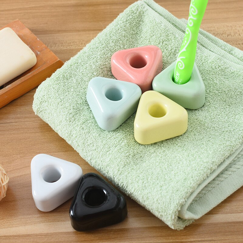 Multifunction Triangle Ceramic Toothbrush Holder Candy Color Base Frame Storage Rack Bathroom Toiletries Stand Shelf