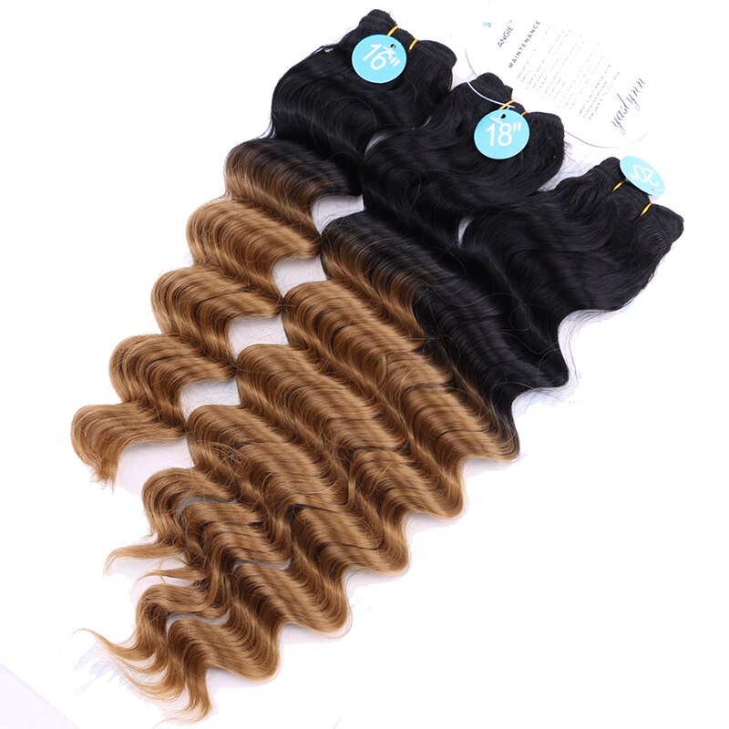 Deep Curly Hair Wave Synthetic Hair Heat Resistant loose Deep Wave Hair Bundles Extensions Natural Black Weaving: T1-27