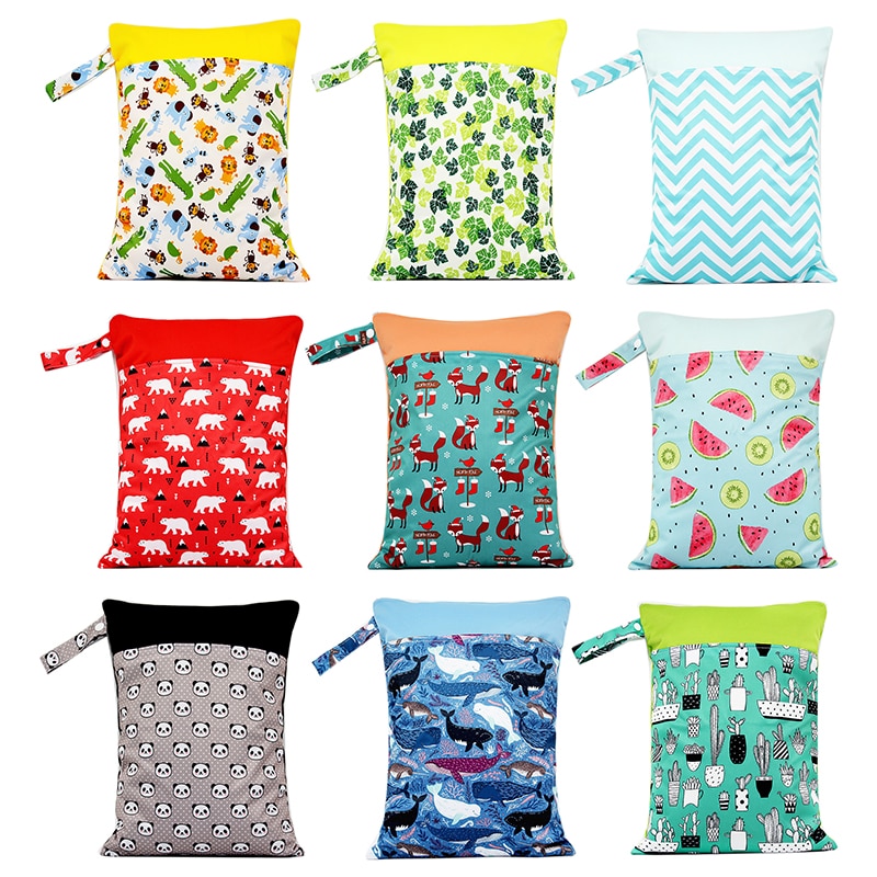 Diaper Storage Bag Waterproof Baby Carriage Storage Hanging Bag Portable Cute Print Double Zipper Diaper Stackers Pocket