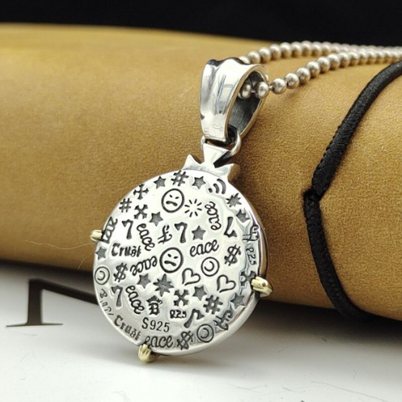 Bocai 2022 pure  s925 silver #39 vintage round card crown cross trendy punk style men pendant valentinstag