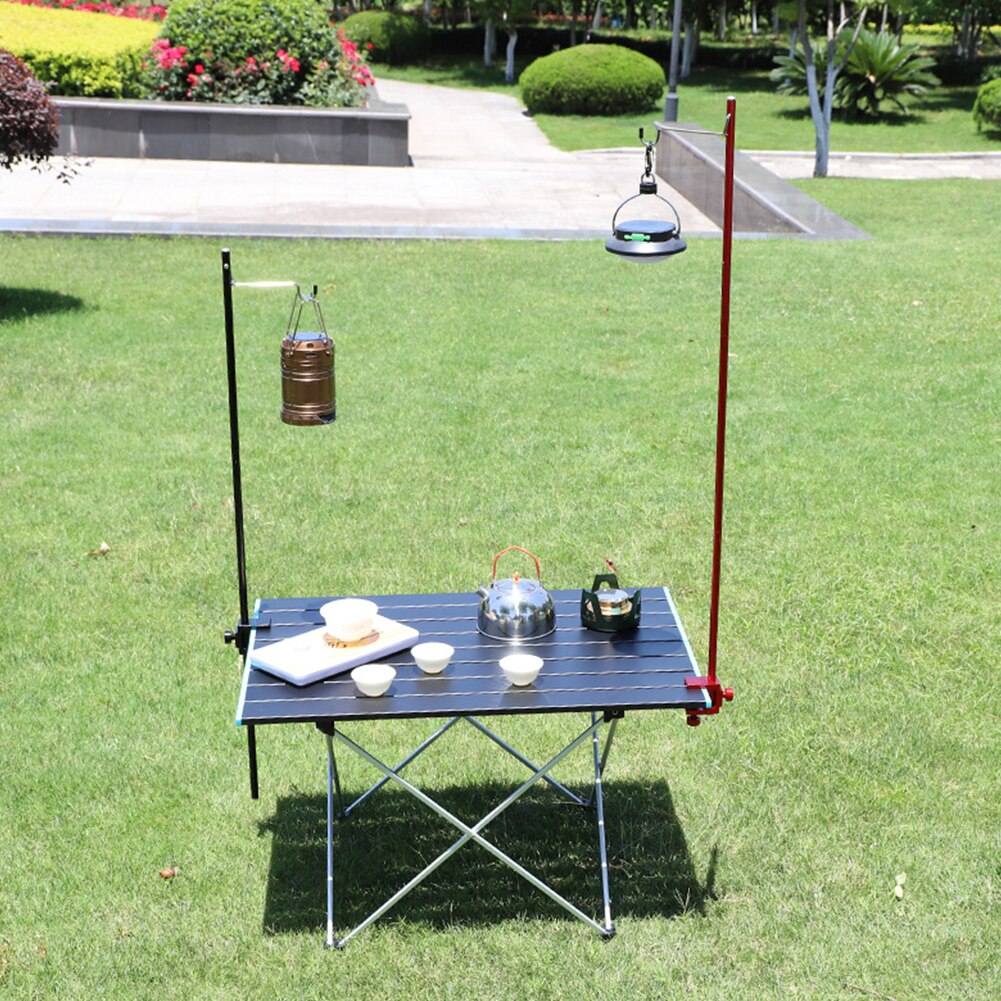 Opvouwbare mini-lantaarnpaal voor kamperen, picknicken, vissen, reizen, aluminiumlegering, verstelbare hoogte, lantaarnhouder