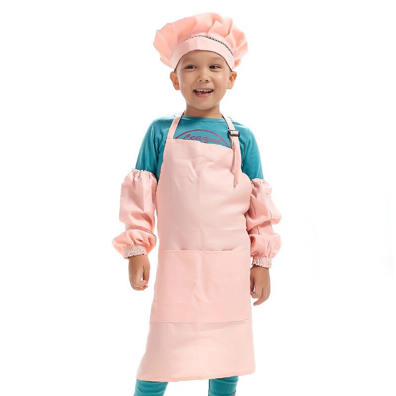 Kinderen Multicolor Koken Kleding Chef Uniform voor Kinderen Keuken Cosplay Halloween Party Kostuum Jongens Meisjes Schort Hoed Manchet: Pink