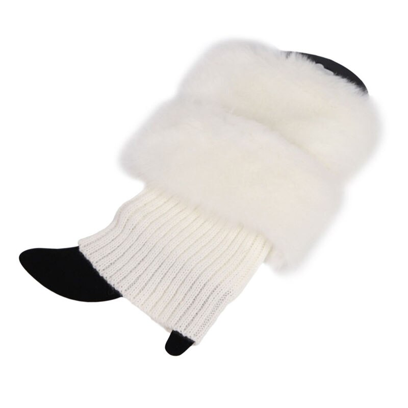 Women Winter Leg Warmers Lady Crochet Knit Fur Trim Leg Boot Socks Toppers Cuffs: White