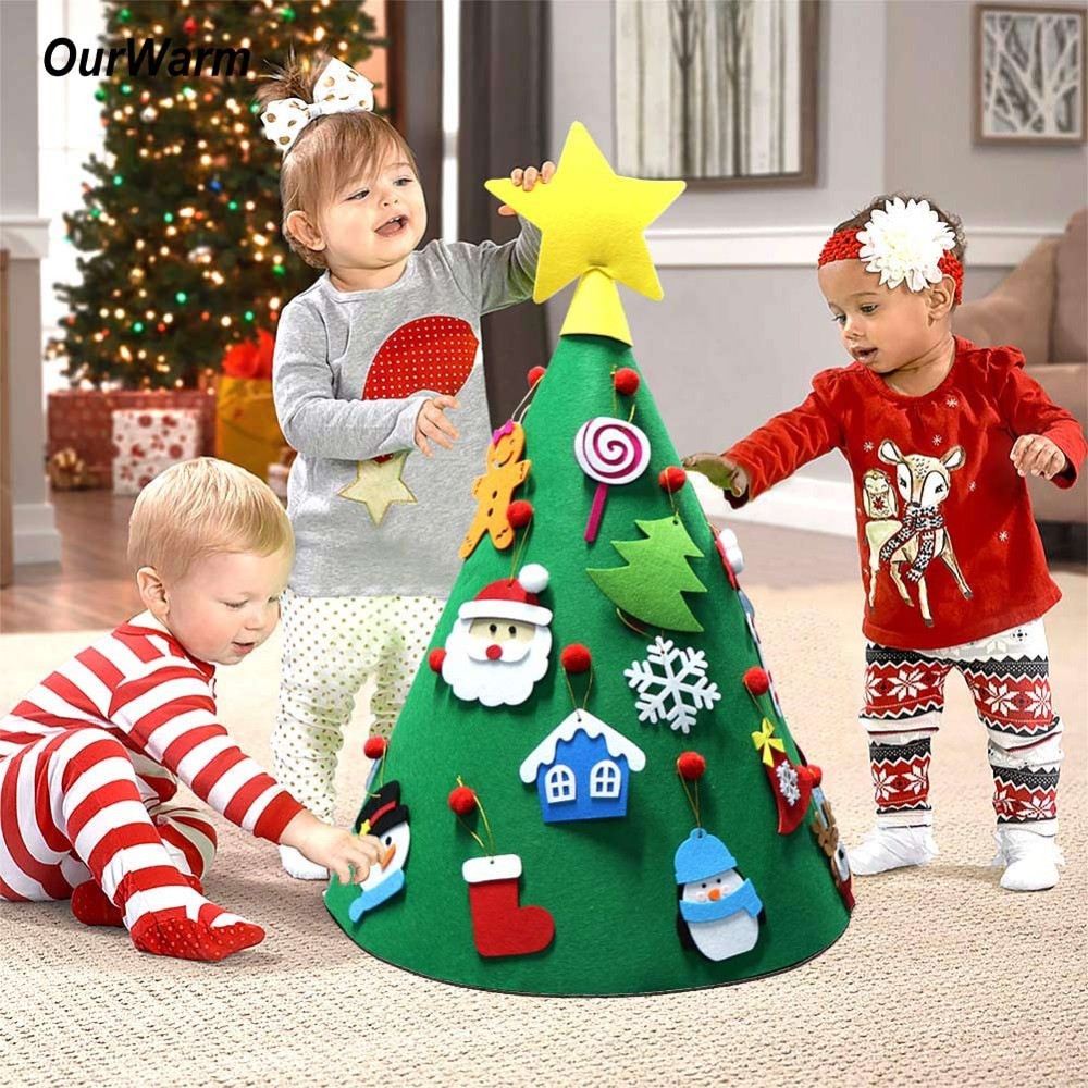 Ourwarm 3D Diy Vilt Peuter Kerstboom Jaar Kinderen Speelgoed Kunstmatige Boom Xmas Decoratie Opknoping Ornamenten