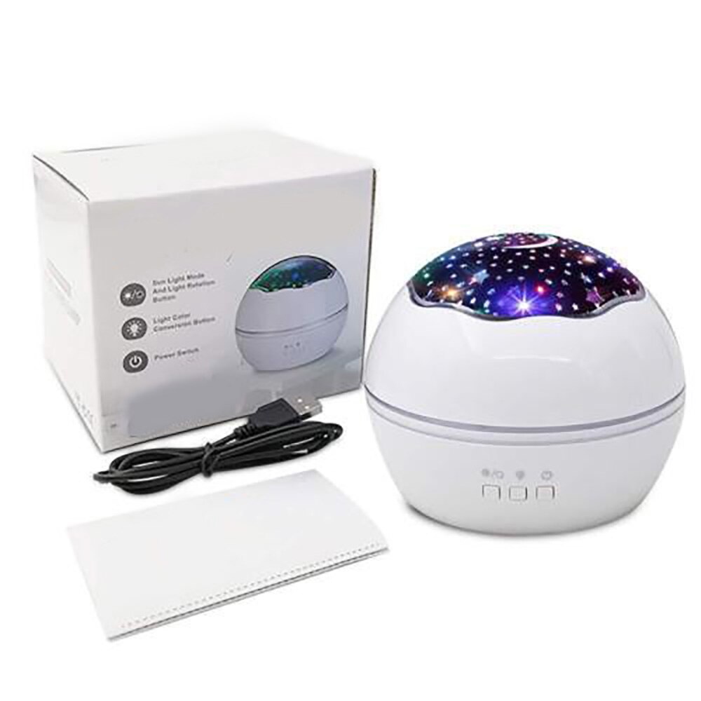 Projecteur veilleuse rotatif | Rotation à distance, lampe USB ronde, projecteur maître enfants bébés sommeil romantique: WHITE
