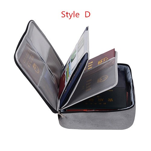 Bolsa de documentos de gran capacidad para pasaporte de viaje, organizador de tarjetas, paquete de almacenamiento impermeable para negocios para hombre: D Style Gray