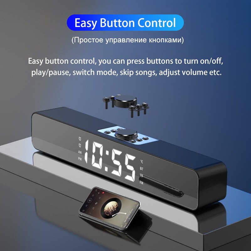 LED TV Sound Bar Alarm Clock Wired Wireless Bluetooth Speaker Home Theater Surround Subwoofer AUX USB for PC TV Computer Speaker